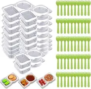 [50-Pack] Leak-Proof Dual-Compartment Sauce & Snack Containers with 50 Spoons – Food-Grade, Non-Toxic & Reusable – Ideal for Takeaway, Picnic & Parties