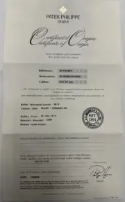 Patek Philippe Authentic Watch Certificate Of Origin Warranty 5117 R Calatrava