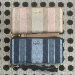 NaNa Outlet代購 美國直郵 COACH C8313 蔻馳熱賣新 夏季新品俏皮可愛 全新條紋C logo 女士皮夾 長款錢包 女生長夾 手腕錢包 附購證