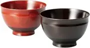 J-Kitchens Wooden Sakura Pair Soup Bowls Black and Red (2 Guests) 4.4 inches (11.2 cm) Lacquered Hand Painted Made in Japan