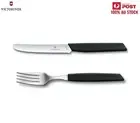 12pc VICTORINOX Swiss Moder Cutlery 6 Sreak Knife 6 Fork Synthetic Handle Black