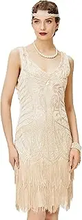 [BABEYOND] Women’s Flapper Dresses Set 1920s V Neck Beaded Fringed Great Gatsby Dress…