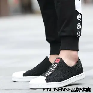 FINDSENSE品牌 四季款 新款 日本 男 高品質 簡約 真皮 休閒 網面 舒適透氣 輕便運動鞋 潮流鞋子