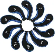 Grcfumo 10 Pcs Golf Head Covers Set, Neoprene Black Golf Head Covers, Neoprene Waterproof Golf Club Iron Head Covers Putter Set Protector Case Golf Accessory