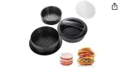 3-in-1 Non Stick Stuffed Burger Press with 60 Wax Papers, Cookery Mold Tool