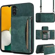 [ELISORLI] Phone Case For Samsung Galaxy A14/M14 5G Wallet Cover with Crossbody Shoulder Strap and Leather Credit Card Holder Pocket Slim Flip Purse Stand Accessories A 14 4G 14A 14M G5 Girls Green