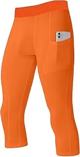 [SPVISE] Men's 3/4 Compression Pants Athletic Capri Leggings Dry Fit Running Tights with Pocket Basketball Sports Gym Baselayer