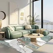 Rugs for Living Room 200 x 300 cm,Large Washable Soft Short Pile Rugs,Non Slip Hallway Kitchen Extra Large Size Short Pile Abstract Marble Green