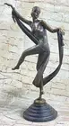 Modernist bronze sculpture of a naked female ribbon dancer Lost Wax Method Deal