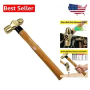 32 oz Brass Ball Peen Hammer with Ergonomic Wooden Handle - Industrial Quality