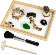 [MFAUCAZB] Zen Garden Kit for Desk, Mini Zen Sand Garden Box Set for Home, Mini Desktop Zen Decor Garden Meditation Zen Sand Gift with Artificial Tree Bridge, Premium Sand Garden Gift Set for Meditation Therapy