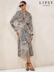Lipsy Monochrome Midi Long Sleeve Button Through Shirt Dress (AK1638) | $136