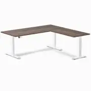 Desky Eco L-Shape Sit to Stand Jarrah Legno Melamine Desk 1800x1750mm White Height Adjustable Leg