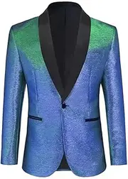 [HEYDHSDC] Men Shawl Collar Suit Jackets Singer Host Bar Concert Business-Casual Blazer Prom Wedding Party Tuxedo