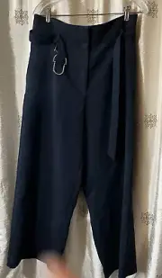 NWT Nicole Miller Womens Black Belted Wide Leg elastic back Dress Pants size 14