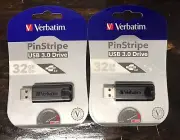 Verbatim PinStripe 32GB USB 3.2 Gen 1 Flash Drive (49317) -TWO NEW FLASH DRIVES