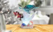 7.5"W LED Sea Turtle with Clownfish on Coral Figurine Home Decor Unique Gift
