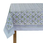 Steel Blue 70x108 Inches Rectangle 100% Cotton Hand Block Print Tablecloth Wa...