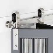 [ROYMELO] 34" Brushed Nickel Bifold Sliding Barn Door Hardware Track Kit,Side Mounted J Shape Roller,Smoothly and Quietly,Assembly Easy,Fit Double 15" Bi-Folding Doors (Door Not Included)