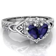 Lab Created 1.40CT Pear Shape Blue Gemstone Engagement Heart Ring in 935 Silver