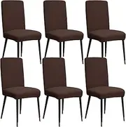 CosiNst Dining Chair Cover Set of 6, Stretch Removable Washable Chair Protector Covers Home Decor Spandex Jacquard Dining Room Seat Protector for Home, Restaurant, Banquet, Brown