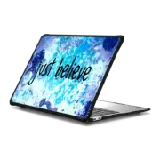 MacBook Air 13-inch (M1 / Intel) Impact Case JUST BELIEVE - Modern Stylish Christian Abstract Acrylic Painting Whimsical Turquoise Aqua Blue Indigo Navy Blue Space Bible Inspired Jesus Christ Faith Elegant Fine Art Typography