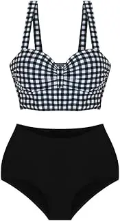 Korean Style High Waist Bikini Set Women Biquini Suit Two Pieces Swimwear Plaid Swimsuit Beach Suit