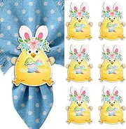 WHIXMSY Easter Chicks Napkin Rings Set of 6 Bunny Ears Napkin Holders Farmhouse Spring Gathering for Easter Party Dining Table Decor