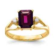 14k Yellow Gold 8x6mm Emerald Cut Rhodolite Garnet AAA Diamond ring