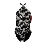 Spanx Swimsuit Decadent Decollete Vortex Print Halter One Piece Size 12 NWT