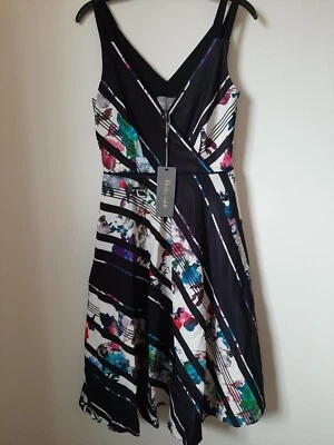 Phase Eight Size 8 Black Ethelda Print Dress