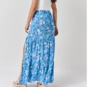 Francesca's Lillia Printed Maxi Skirt Women's Large Front Slit Floral Front Tie