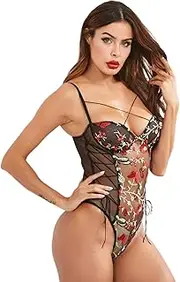 [JINZIJINYU] Sexy Lingerie For Women Sexy Lace Suspender Tights For Women Thin Transparent Mesh Embroidery Bodysuit With Elastic Pajamas