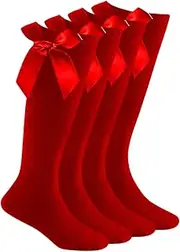 [ShopMCR] 2 Pairs Girls Knee High Socks with Bow Back to School Socks Cotton Rich Uniform Party Wear Comfort Fit