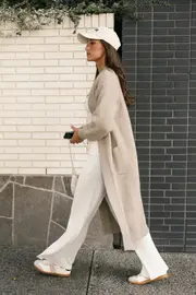 [PUP51] Nicolette Open Front Long Cardigan - Latte S Beige