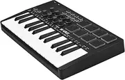 25-Key MIDI Control Keyboard Portable USB Keyboard MIDI Controller with 25 Velocity Sensitive Keys 8 Backlit Pads 8 Knobs Black One Size