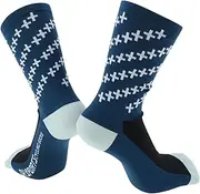 [X AUTOHAUX] Cycling Socks Sweat-Absorbent Anti-Odor Anti-Friction Outdoor Bike Socks White Navy Size l Neutral and Universal X-Shaped Pattern Color Matching