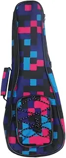 ERINGOGO Cotton Padded Ukulele Carry Bag Floral Plaid Double Shoulder Backpack for Men Women Durable Storage Bag with Straps Front Mesh Pocket Red