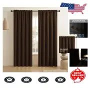 Chocolate Blackout Curtains - Thermal Insulated Rod Pocket Drapes, 2 Panels Set