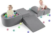 INFANS Climbing Toys for Toddlers, Foam Climbing Blocks and Ball Pit for Baby, 5pc Kids Climb and Crawl Block Activity Structure Play Set, Indoor Foam Play Gym Crawling and Sliding (Grey)