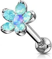 [Pierced Owl] 16GA Synthetic Opal Flower Cartilage/Tragus Stud in 316L Stainless Steel