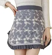 Waist Apron for women - Lovely Half Apron Cotton Lace Embroidered Server Waitress Apron Short Apron for Womens Girls, Grey, Medium