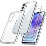 JETech 3 in 1 Case for Samsung Galaxy A55 5G, with 2-Pack Screen Protector, Tempered Glass Film, Shockproof Bumper Phone Protective Cover Clear Back Clear