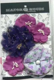 PURPLE PHLOX & WHITE Mix Fabric 5 Flower Mix 50-80mm Manor House