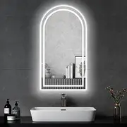 ProPulse Arched LED Bathroom Mirror 50x90CM with Front and Backlight, Arched Dimmable Anti Fog Wall Mirror with 3 Colors, Shatter-Proof, Decor Vanity Mirror