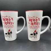 Set Of 2 Large Latte Coffee Hot Cocoa Mugs "have a howl-y jolly Christmas" Dog