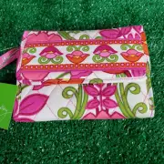 Vera Bradley Lilli Bell Euro Tri Fold Snap Wallet Floral White Pink NWT
