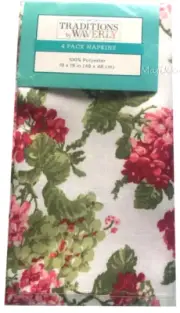 Waverly Cloth Napkins Rolling Meadows 19x19" Set of 4 Pink Hydrangea Spring
