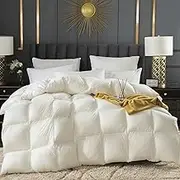 Duvet Insert Queen/King Size, Goose Feather Down Comforter, 800+ Fill Power Fluffy Feather Down Duvet Insert with 80 Thread Cotton Cover, Lightweight Soft Warmth Bed Comforter,220x240CM/87 x94