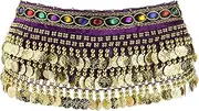 [Tadill] Belly Dance Hip Scarf Sequin Tassel Skirt Costume Bellydancing Hip Belt Waist Chain for Festival, Latin Dance, Club, Performance, Dancer, Dark Purple